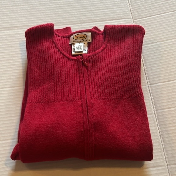Talbots-M petite-red-rib detail,long sleeve, full zip,crewneck,cardigan sweater. - Picture 3 of 13